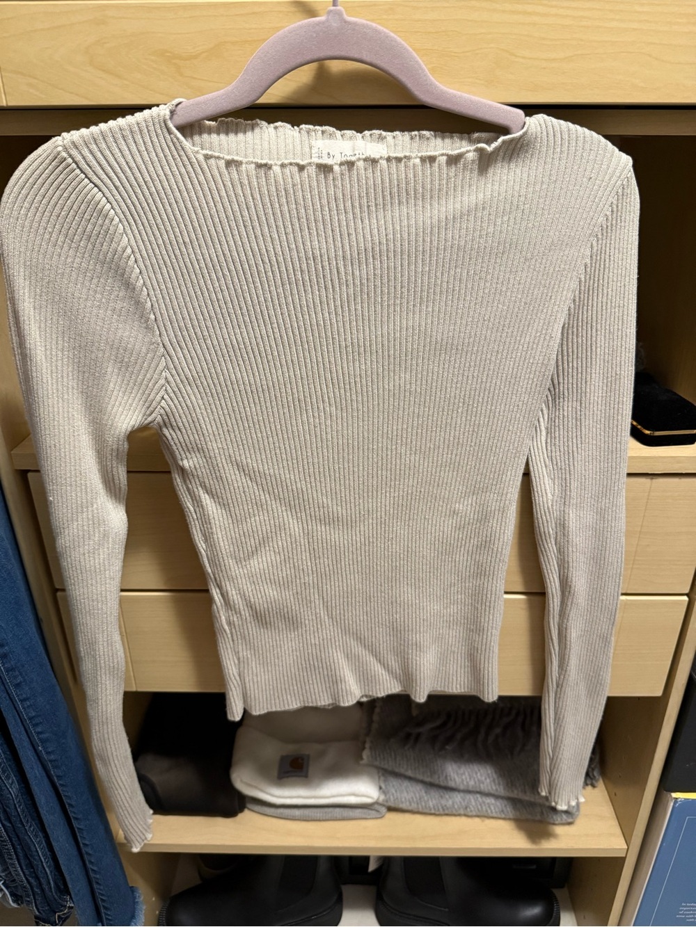 By Together Ribbed Long Sleeve Top in Light Beige